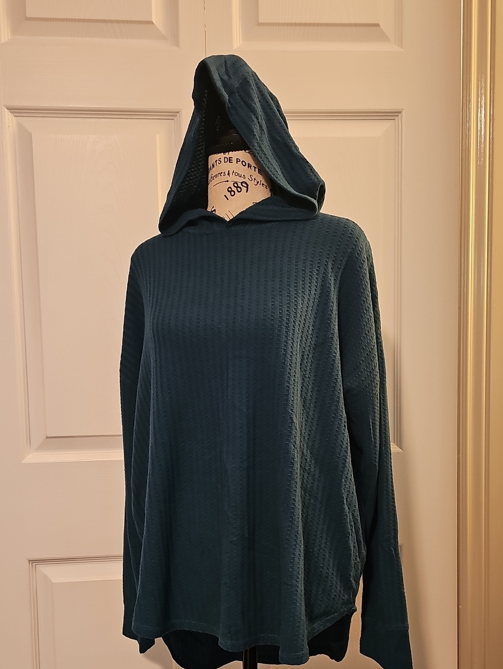 Women's Hooded Thermal Knit Sweater - Teal